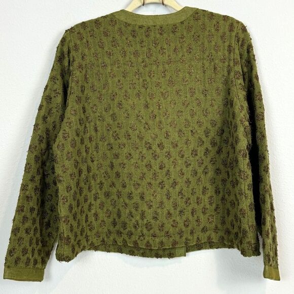 Vintage 90s Arise Green Silk Blend Woven Quilted Interior Wrap Jacket S - Picture 6 of 12